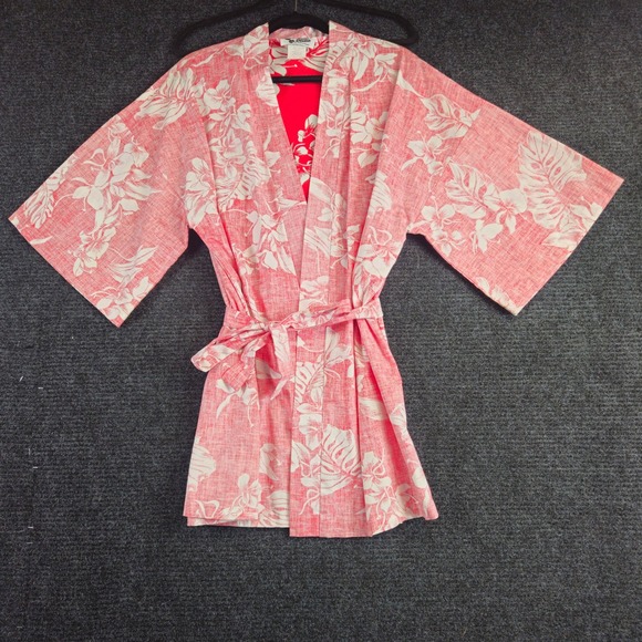 Hilo Hattie Hawaiian Floral Kimono Robe One Size Coral White Aloha Hawaiian Made - Picture 1 of 10